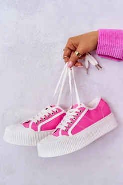 Niskie Trampki Na Platformie Różowe Mischa