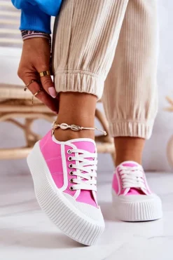 Niskie Trampki Na Platformie Różowe Mischa