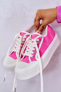 Niskie Trampki Na Platformie Różowe Mischa