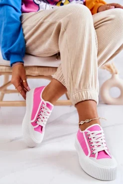 Niskie Trampki Na Platformie Różowe Mischa