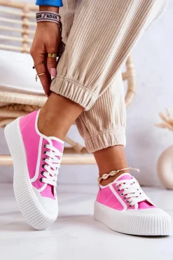 Niskie Trampki Na Platformie Różowe Mischa