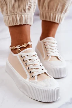 Niskie Trampki Na Platformie Beżowe Mischa