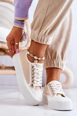 Niskie Trampki Na Platformie Beżowe Mischa