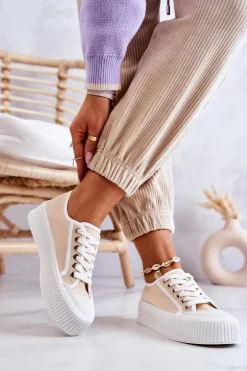 Niskie Trampki Na Platformie Beżowe Mischa