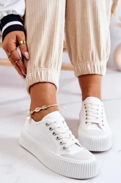 Niskie Trampki Na Platformie Białe Mischa