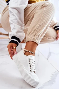 Niskie Trampki Na Platformie Białe Mischa