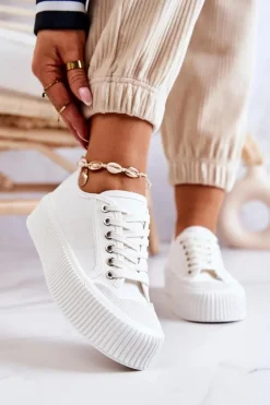 Niskie Trampki Na Platformie Białe Mischa