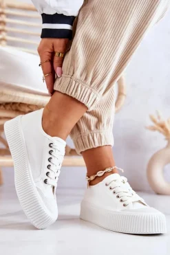 Niskie Trampki Na Platformie Białe Mischa