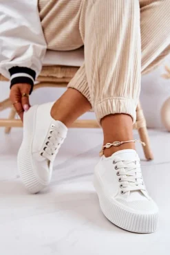 Niskie Trampki Na Platformie Białe Mischa