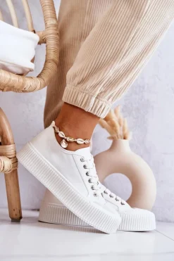 Niskie Trampki Na Platformie Białe Mischa