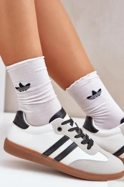 Niskie Trampki Tenisówki Damskie Biało-Czarne Loredis