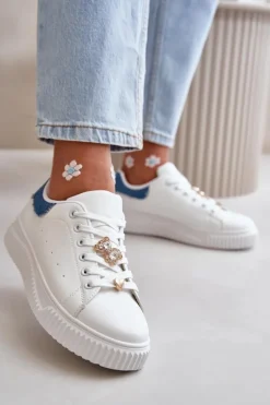 Niskie Trampki Z Eko Skóry Z Przypinkami Biało-Niebieskie Cillione