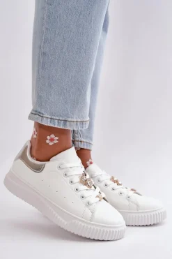 Niskie Trampki Z Eko Skóry Z Przypinkami Biało-Srebrne Cillione