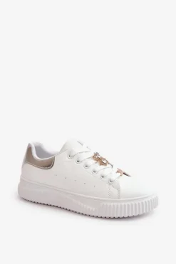 Niskie Trampki Z Eko Skóry Z Przypinkami Biało-Srebrne Cillione