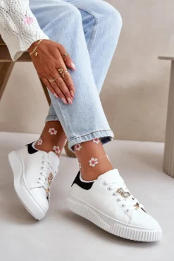 Niskie Trampki Z Eko Skóry Z Przypinkami Biało-Czarne Cillione