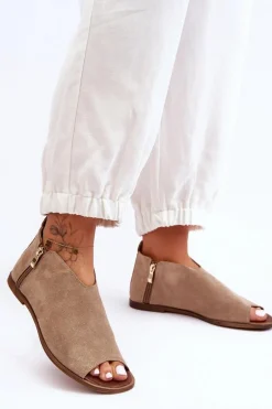 Niskie Zamszowe Botki Sandały Nicole 2799/023 Beżowe