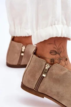 Niskie Zamszowe Botki Sandały Nicole 2799/023 Beżowe