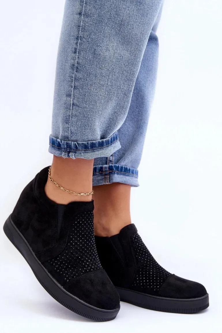 Niskie Zamszowe Zdobione Botki Damskie Czarne Afarena