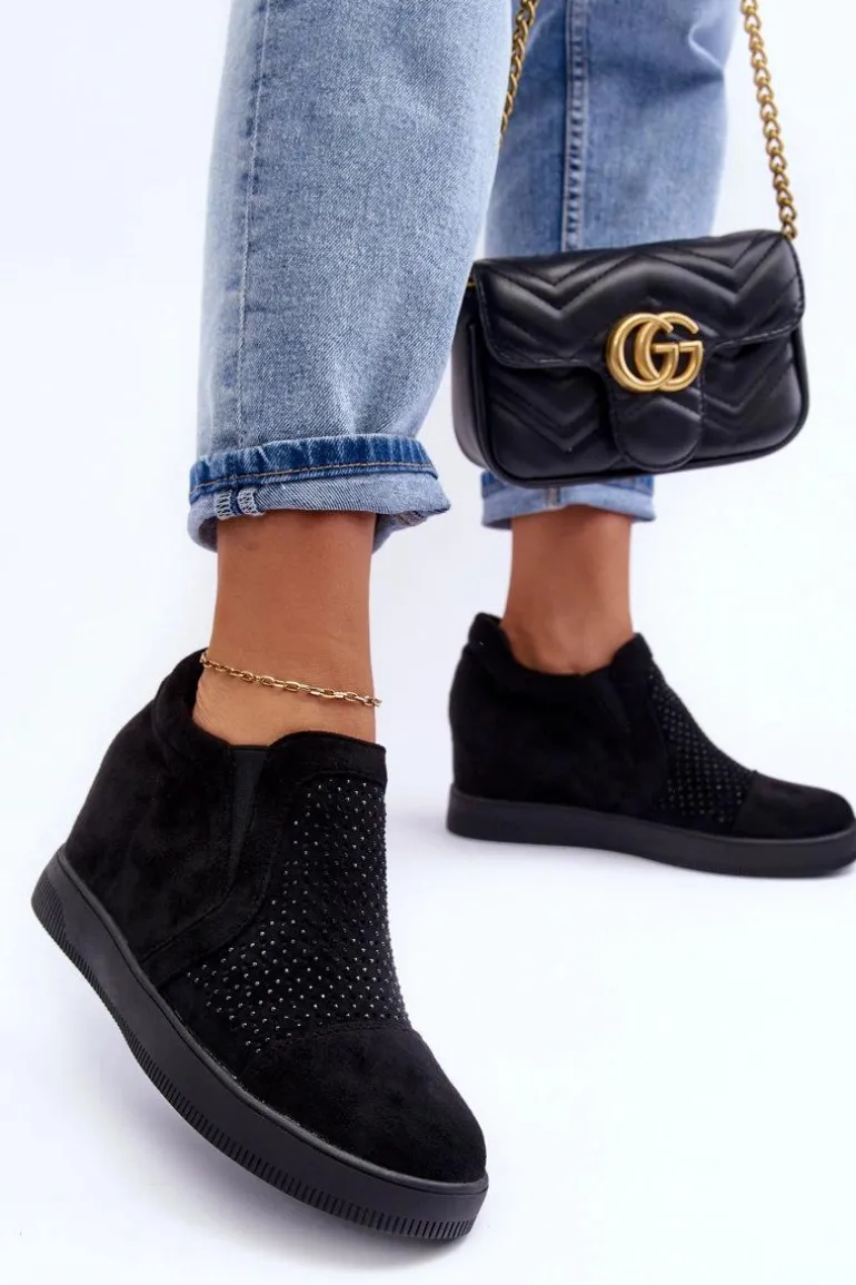 Niskie Zamszowe Zdobione Botki Damskie Czarne Afarena