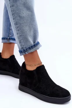 Niskie Zamszowe Zdobione Botki Damskie Czarne Afarena