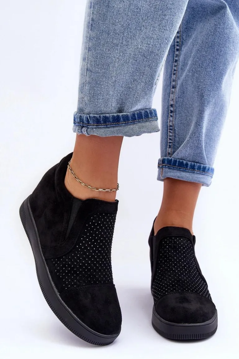 Niskie Zamszowe Zdobione Botki Damskie Czarne Afarena