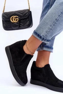 Niskie Zamszowe Zdobione Botki Damskie Czarne Afarena