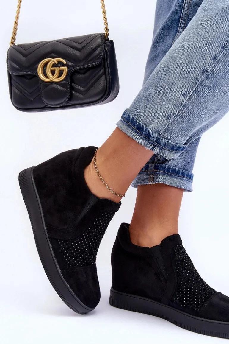 Niskie Zamszowe Zdobione Botki Damskie Czarne Afarena