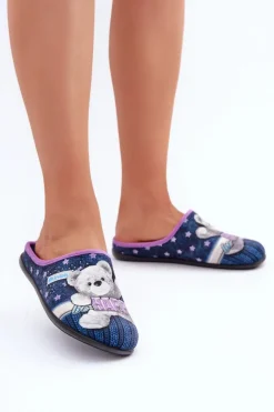Obuwie Domowe Damskie Kapcie Z Misiem Inblu GF000025 Granatowe