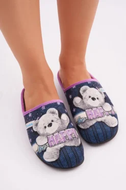 Obuwie Domowe Damskie Kapcie Z Misiem Inblu GF000025 Granatowe