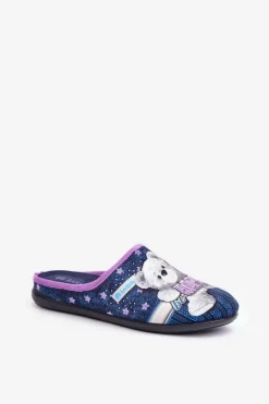 Obuwie Domowe Damskie Kapcie Z Misiem Inblu GF000025 Granatowe