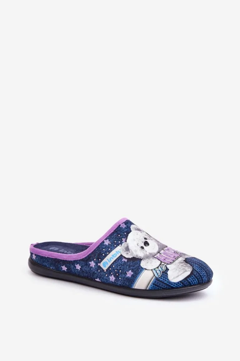 Obuwie Domowe Damskie Kapcie Z Misiem Inblu GF000025 Granatowe