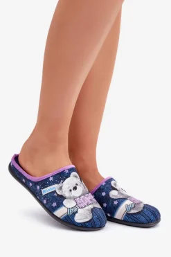 Obuwie Domowe Damskie Kapcie Z Misiem Inblu GF000025 Granatowe