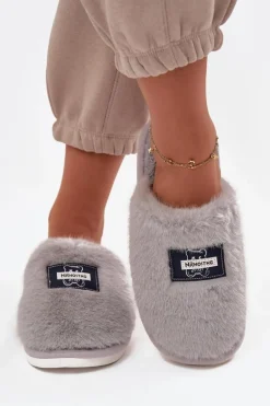 Obuwie Domowe Kapcie Damskie Futrzane Szare Maelis