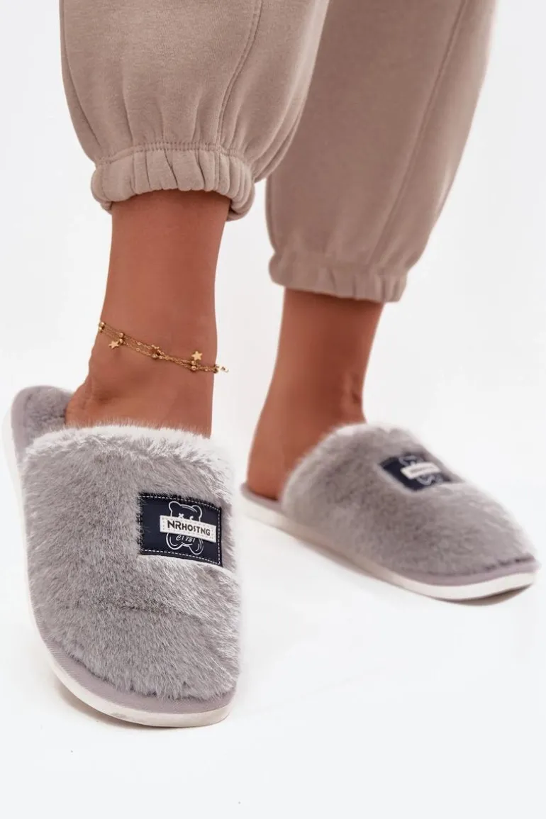 Obuwie Domowe Kapcie Damskie Futrzane Szare Maelis