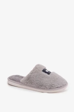 Obuwie Domowe Kapcie Damskie Futrzane Szare Maelis