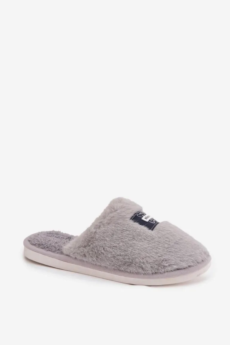 Obuwie Domowe Kapcie Damskie Futrzane Szare Maelis
