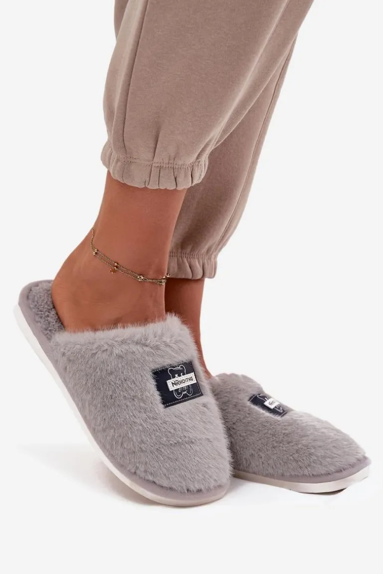 Obuwie Domowe Kapcie Damskie Futrzane Szare Maelis