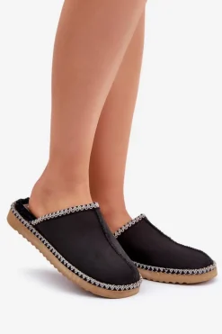 Obuwie Domowe Kapcie Z Haftem Damskie Inblu EY000028 Czarne