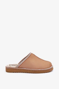 Obuwie Domowe Kapcie Z Haftem Damskie Inblu EY000028 Camel