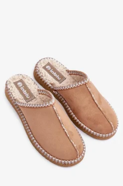 Obuwie Domowe Kapcie Z Haftem Damskie Inblu EY000028 Camel