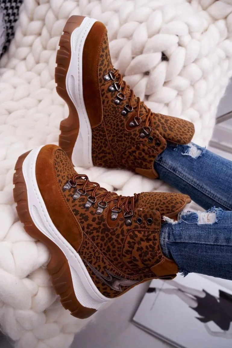 Obuwie Trekkingowe Trapery Damskie Leopard Greem