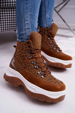 Obuwie Trekkingowe Trapery Damskie Leopard Greem