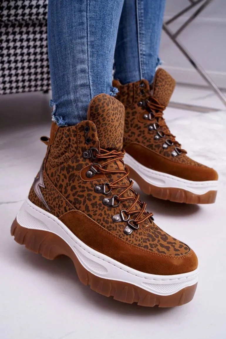 Obuwie Trekkingowe Trapery Damskie Leopard Greem