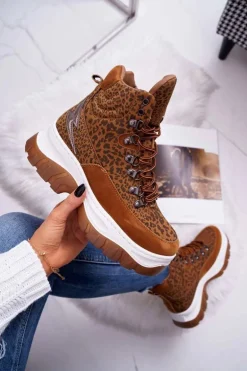 Obuwie Trekkingowe Trapery Damskie Leopard Greem