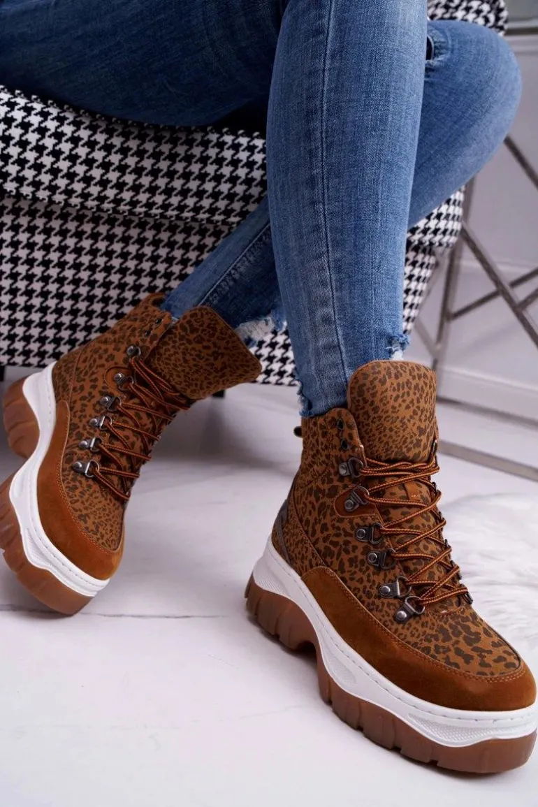 Obuwie Trekkingowe Trapery Damskie Leopard Greem