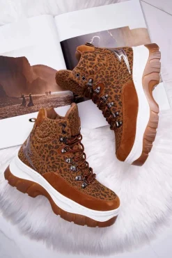 Obuwie Trekkingowe Trapery Damskie Leopard Greem