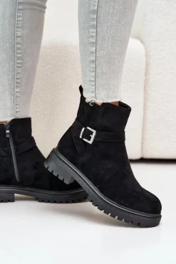 Ocieplane Botki Eko Zamszowe Na Zamek Z Klamrą Czarne Zinovelle