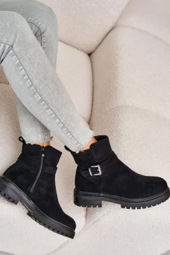 Ocieplane Botki Eko Zamszowe Na Zamek Z Klamrą Czarne Zinovelle
