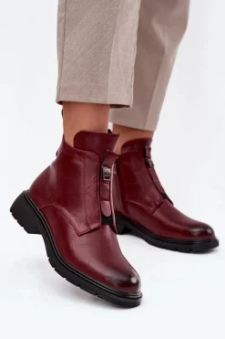 Ocieplane Botki Damskie Na Zamek Z Ozdobnym Detalem Bordowe Roselle