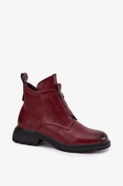 Ocieplane Botki Damskie Na Zamek Z Ozdobnym Detalem Bordowe Roselle
